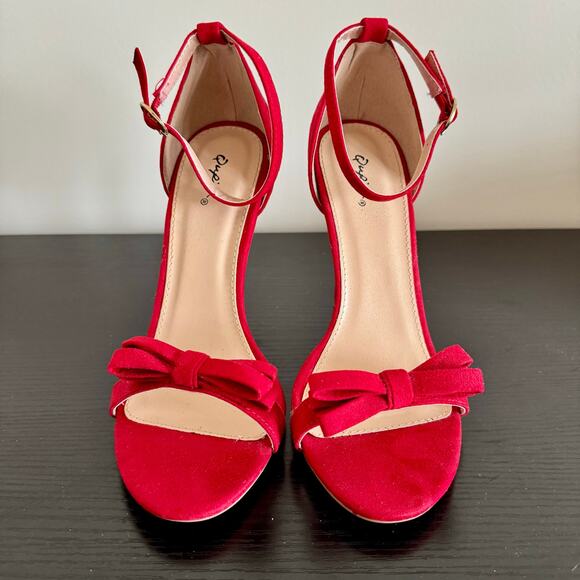 Qupid | Red Suede Bow Stiletto Heels - Picture 2 of 6